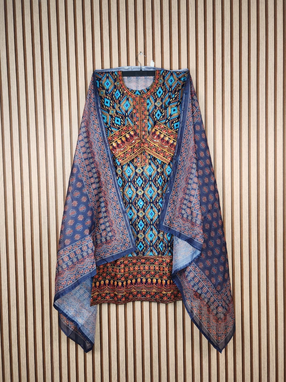 Suti embroidery digital print 3 piece dress for women in Bangladesh